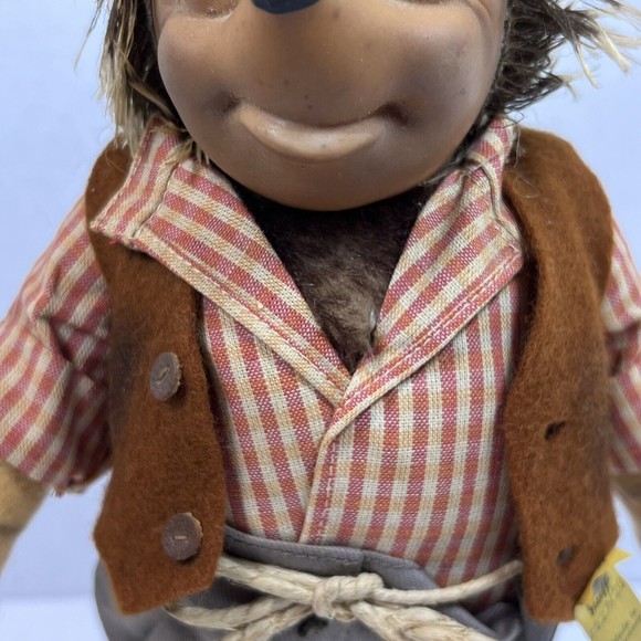 VTG Mecki Steiff Hedgehog Doll Large 10 Inch Germany 1950's Plush Stuffed RARE - Picture 9 of 12